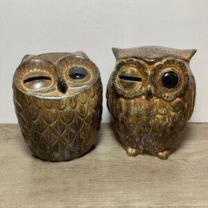 Winking Owl Banks Groovy 1970s Made in JAPAN No Stoppers Ceramic Home Decor PAIR